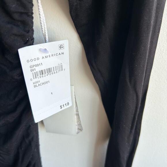 Good American Ruched Midi Dress Womens Size 1 Black Round Neck Long Sleeve NWT - Picture 5 of 8